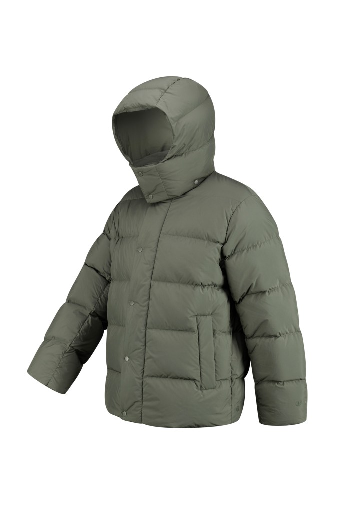 An olive green lululemon Wunder Puff Jacket on a white background.