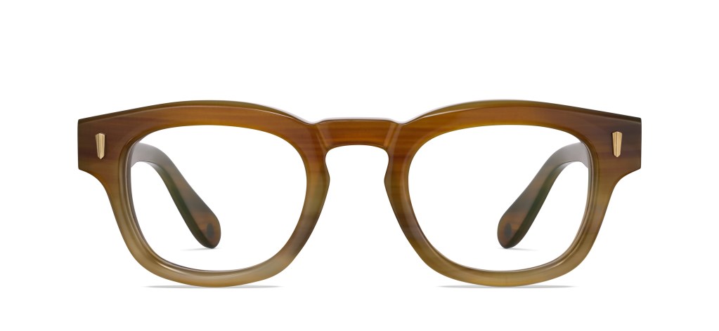A pair of brown Morgenthal Frederics eyeglasses on a white background.