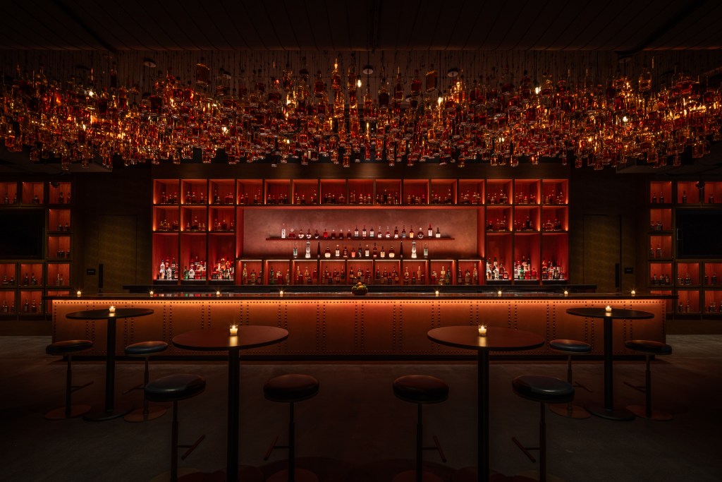 Harlans Bar at The Truth, with a wide variety of Tennessee whiskey options on display.